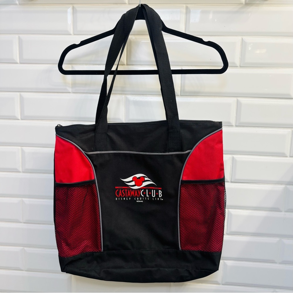 Disney Cruise Line Castaway Club Black/Red Large Zippered Beach Tote Bag